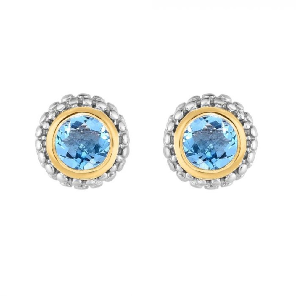 Sterling Silver & 18K Gold Popcorn Blue Topaz Stud Earrings